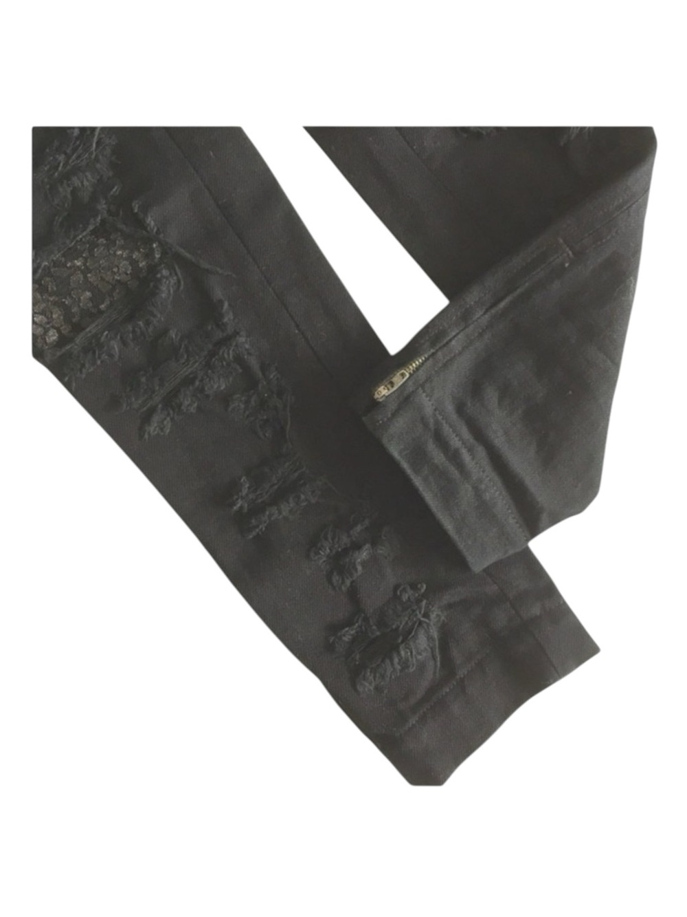LF Carmar ❉ Skinny Shredded Rips Stretch Jeans ❉ Lace Patches ❉ Jet Black ❉ 25 ❉ - Picture 7 of 16